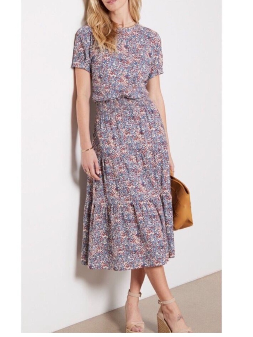 Nation LTD Maritime Dress Midi Length All Over Print Short Sleeve Pima Cotton